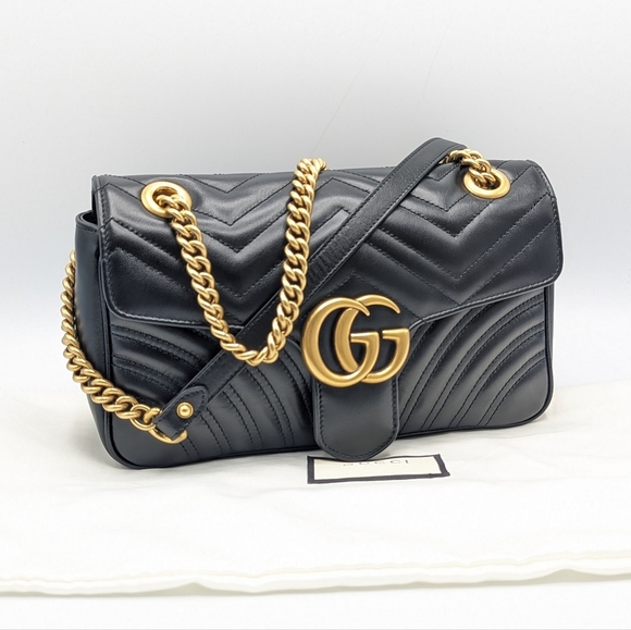 Gucci Handbags - Authentic Gucci Black Leather Marmont Small Flap Shoulder Chain Crossbody Bag